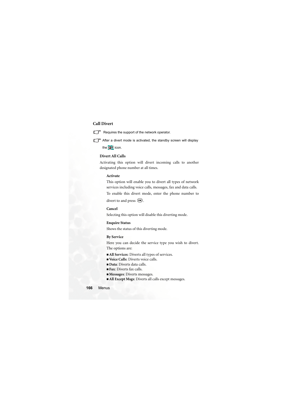 Call divert, Divert all calls | BenQ S700 User Manual | Page 182 / 202