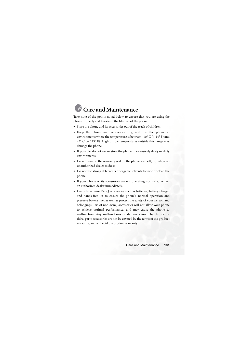 Care and maintenance | BenQ S700 User Manual | Page 197 / 202