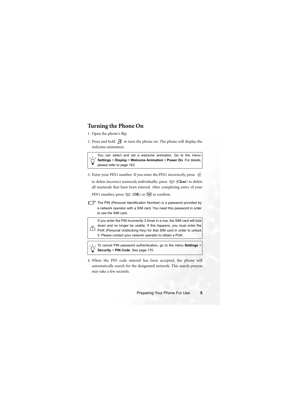 Turning the phone on | BenQ S700 User Manual | Page 21 / 202