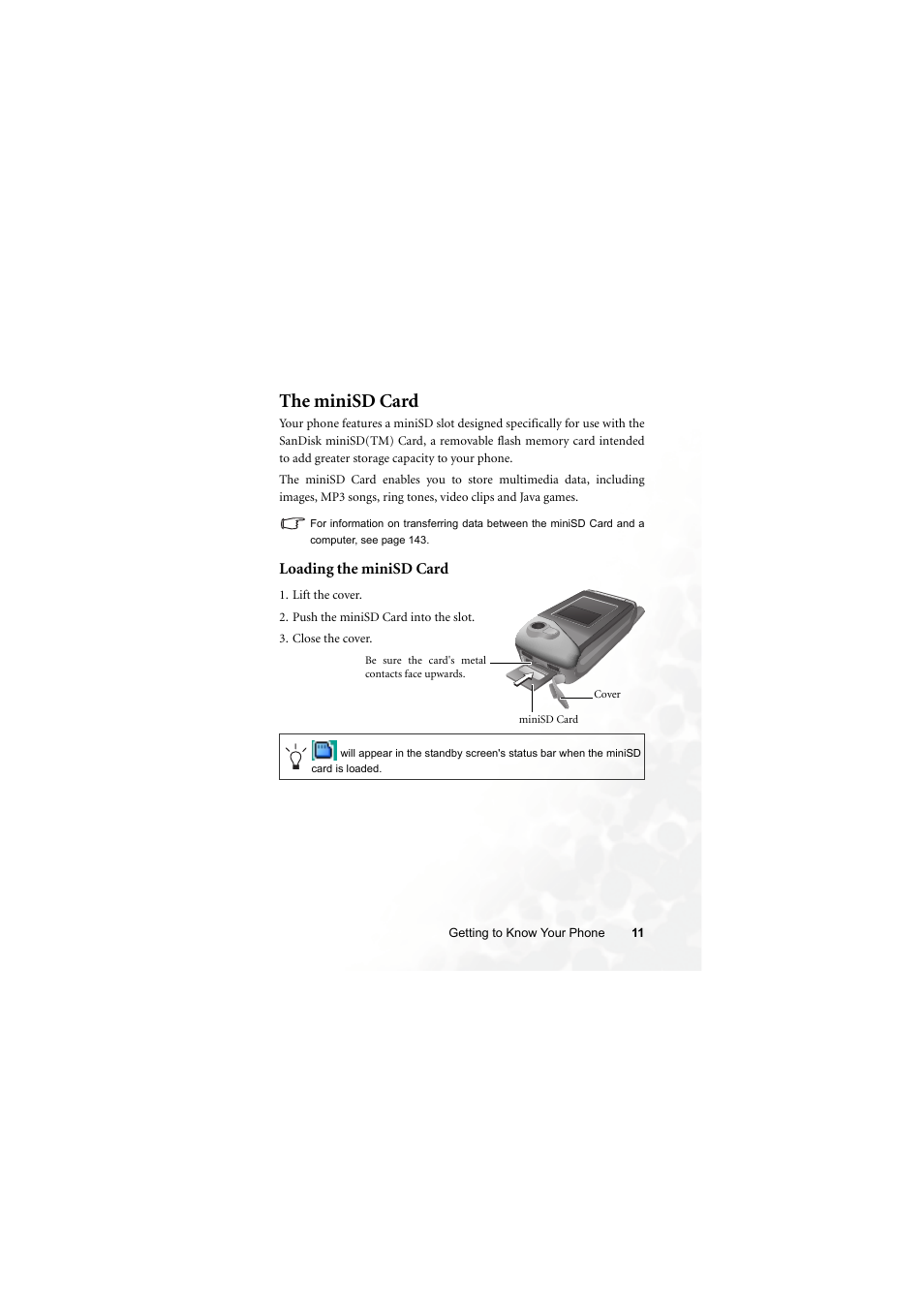The minisd card, Loading the minisd card | BenQ S700 User Manual | Page 27 / 202