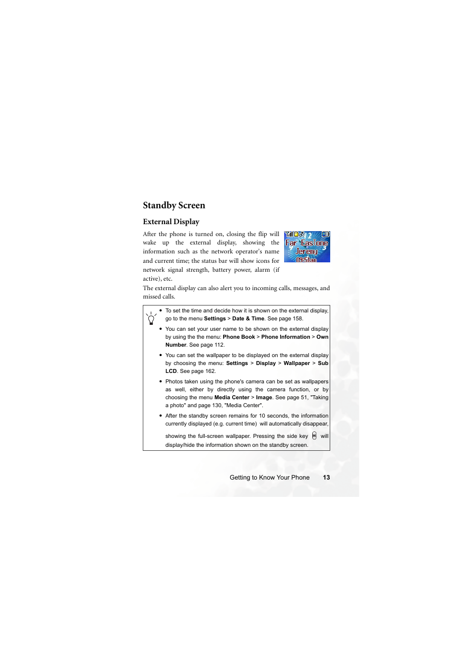 Standby screen, External display | BenQ S700 User Manual | Page 29 / 202