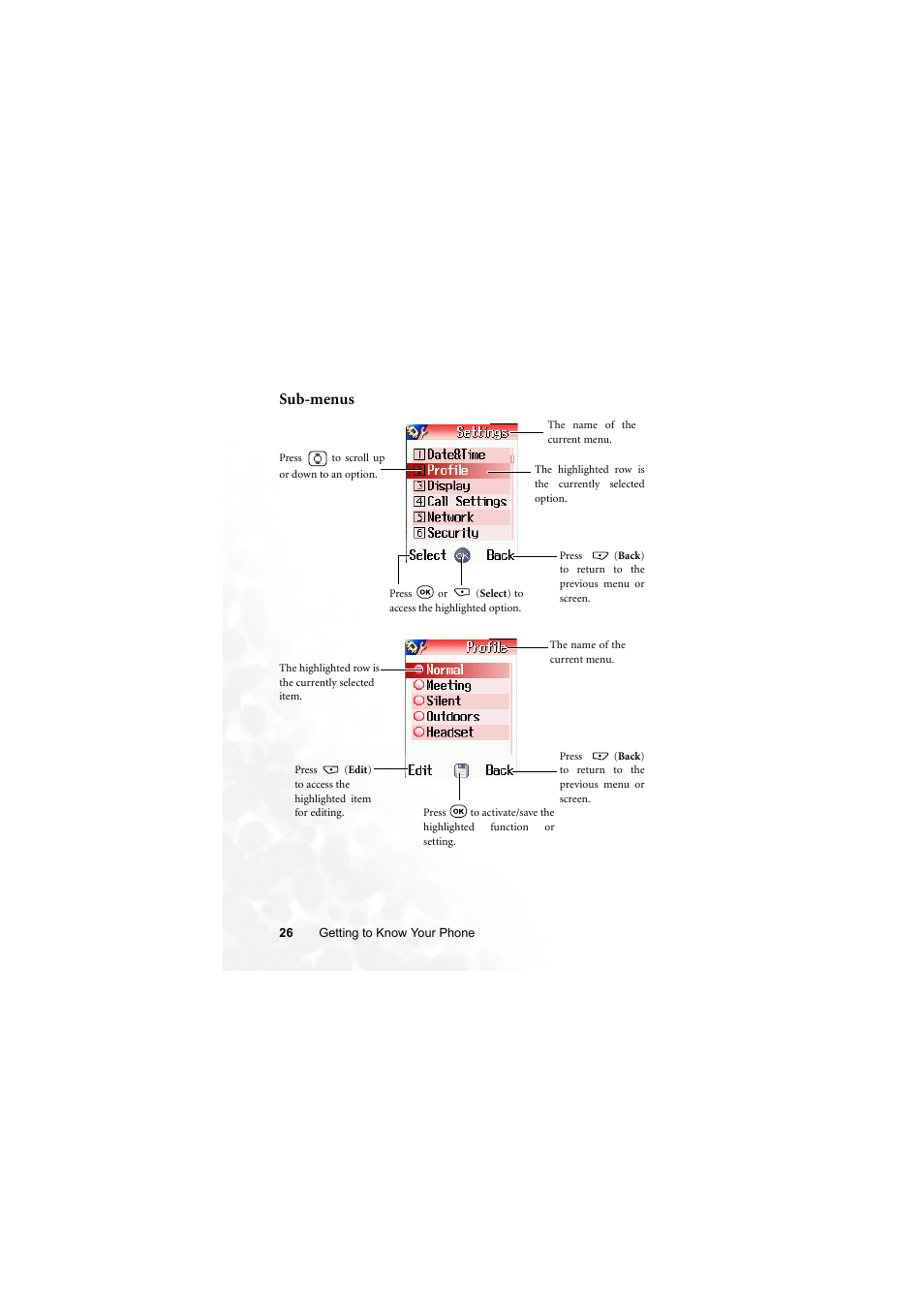 Sub-menus | BenQ S700 User Manual | Page 42 / 202