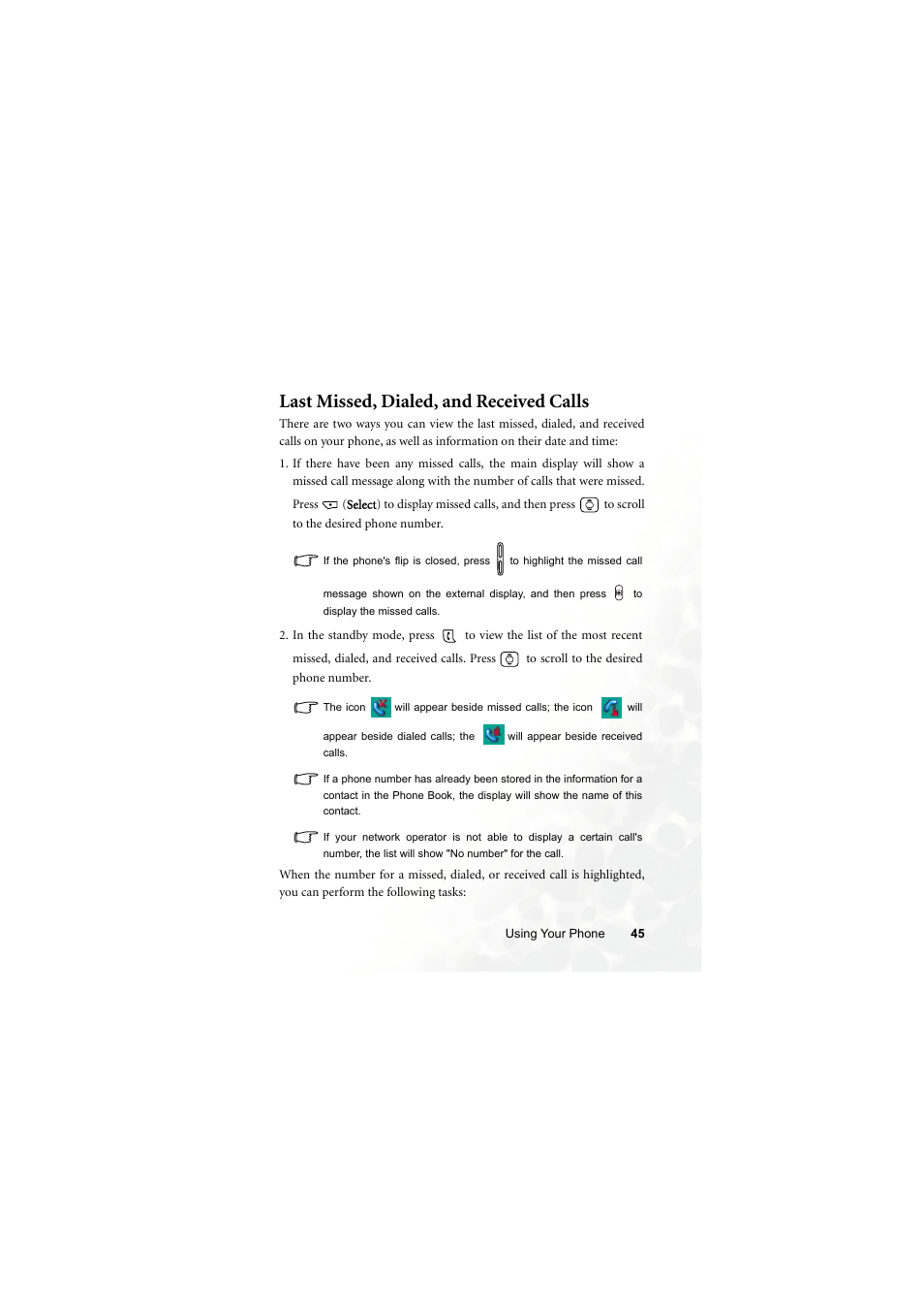 Last missed, dialed, and received calls | BenQ S700 User Manual | Page 61 / 202