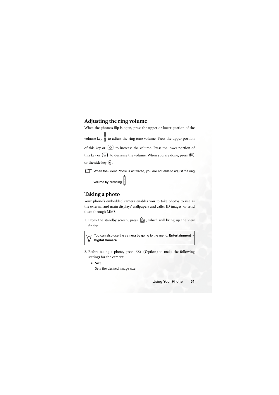 Adjusting the ring volume, Taking a photo | BenQ S700 User Manual | Page 67 / 202