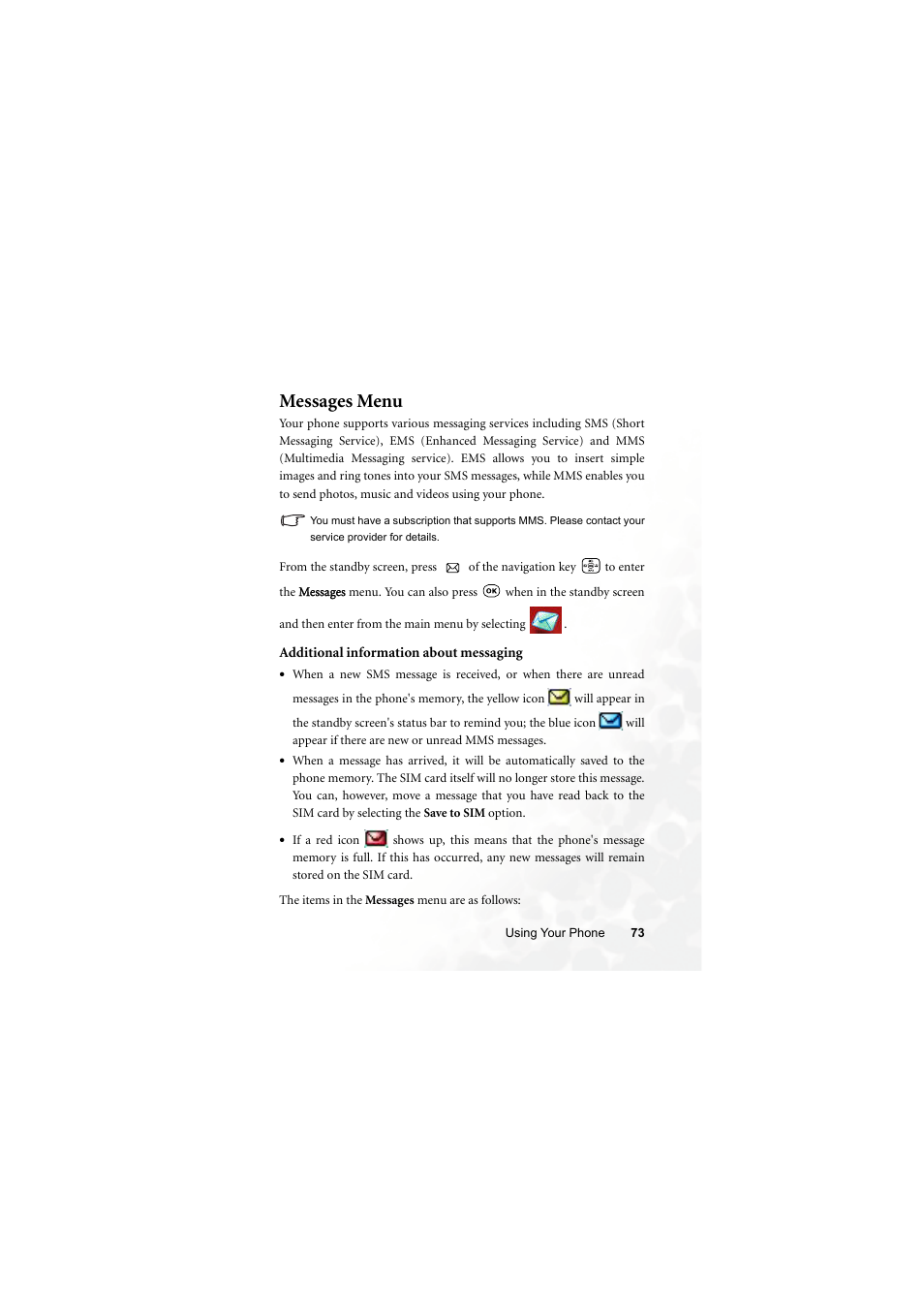 Messages menu | BenQ S700 User Manual | Page 89 / 202