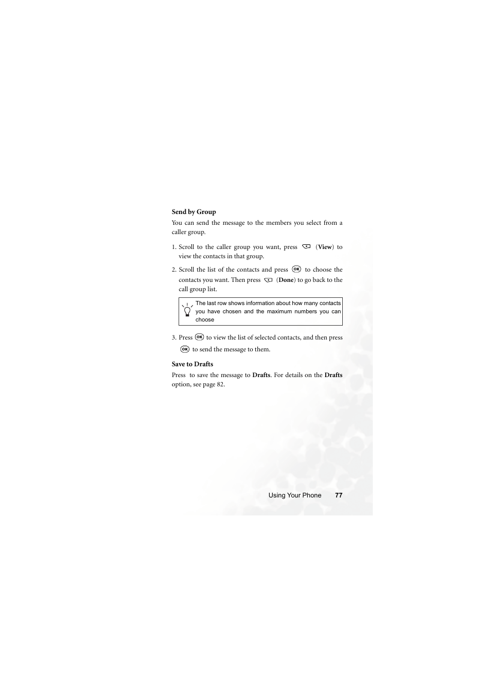 Send by group, Save to drafts | BenQ S700 User Manual | Page 93 / 202