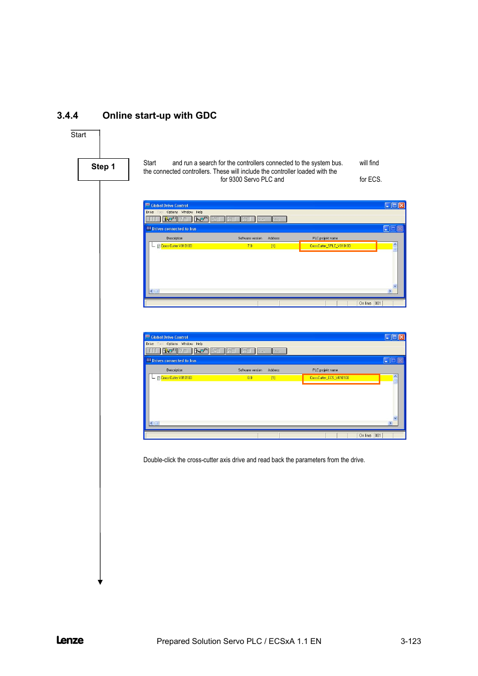 4 online start-up with gdc, Online start-up with gdc -123, Cross cutter | Lenze EVS93xx CrossCutter User Manual | Page 137 / 277