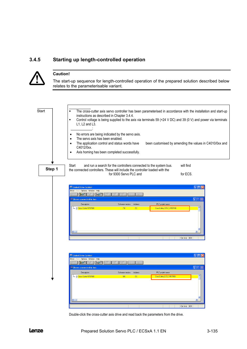 5 starting up length-controlled operation, Starting up length-controlled operation -135, Cross cutter | Lenze EVS93xx CrossCutter User Manual | Page 149 / 277