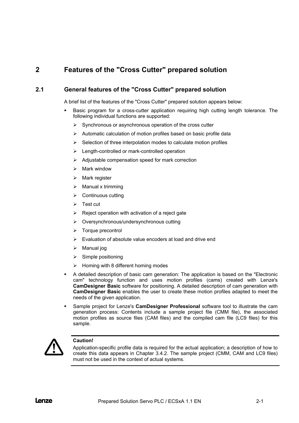 2 features of the "cross cutter" prepared solution, Cross cutter, 2features of the "cross cutter" prepared solution | Lenze EVS93xx CrossCutter User Manual | Page 15 / 277