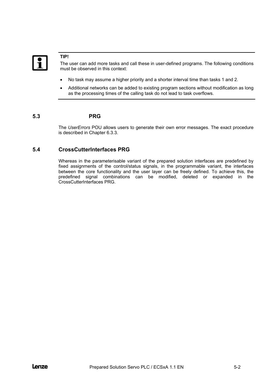 3 usererrors prg, 4 crosscutterinterfaces prg, Usererrors prg -2 | Crosscutterinterfaces prg -2, Cross cutter | Lenze EVS93xx CrossCutter User Manual | Page 168 / 277