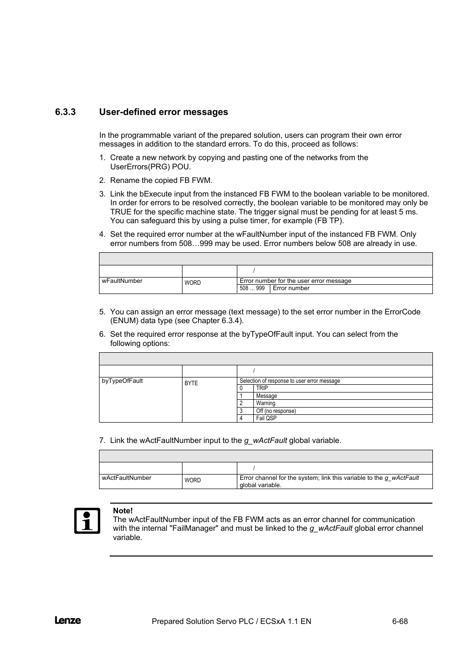 3 user-defined error messages, User-defined error messages -68, Cross cutter | Appendix | Lenze EVS93xx CrossCutter User Manual | Page 236 / 277