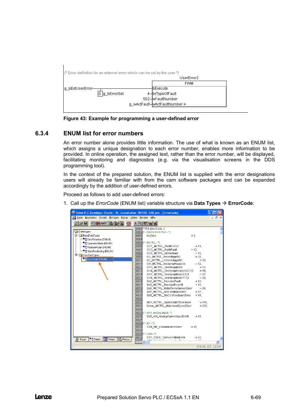 4 enum list for error numbers, Enum list for error numbers -69, Cross cutter | Lenze EVS93xx CrossCutter User Manual | Page 237 / 277