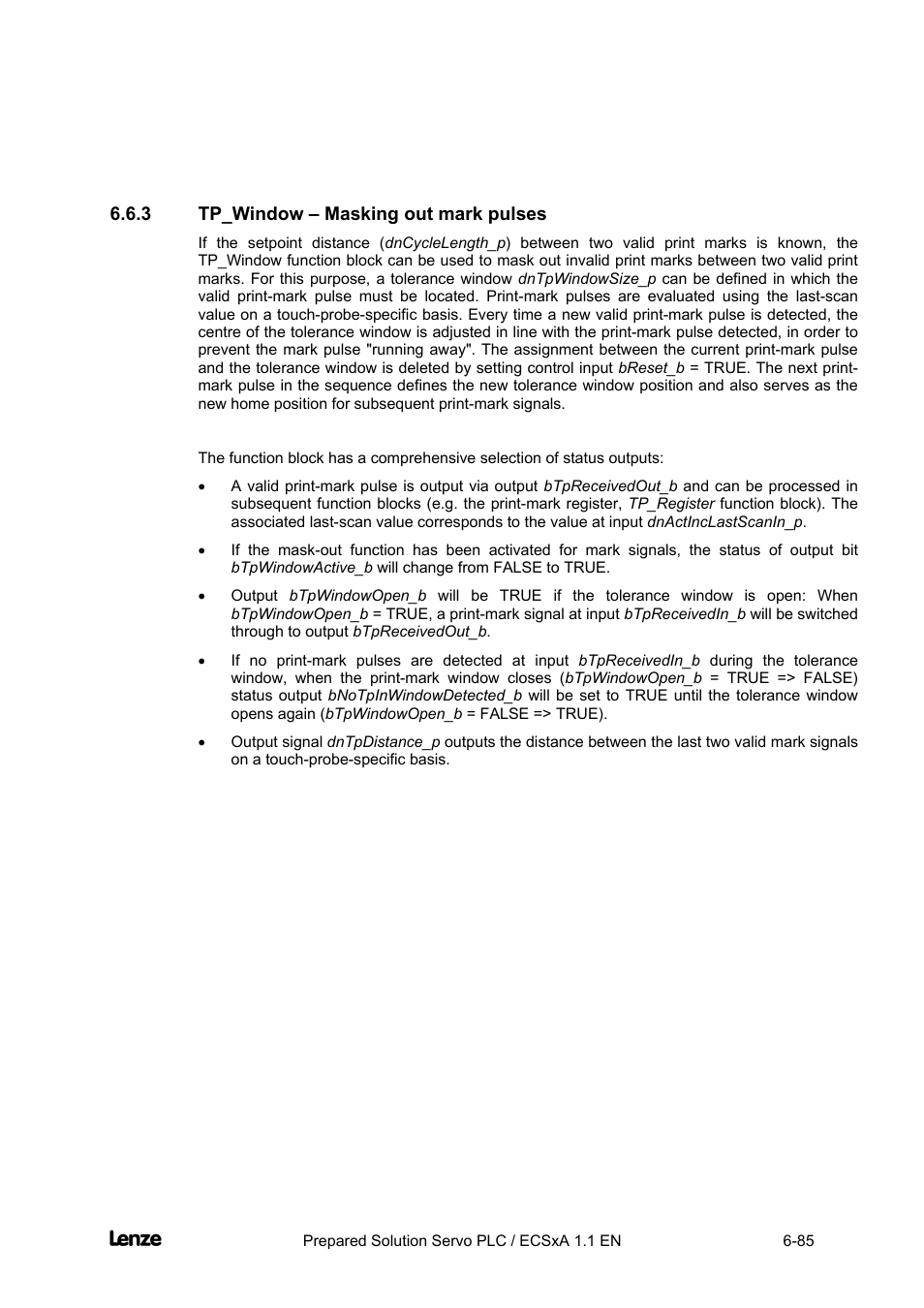 3 tp_window – masking out mark pulses, Tp_window – masking out mark pulses -85, Cross cutter | Lenze EVS93xx CrossCutter User Manual | Page 253 / 277