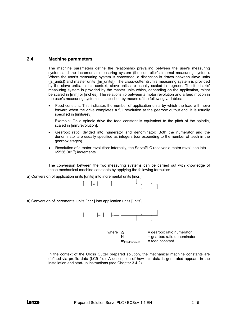4 machine parameters, Machine parameters -15, Cross cutter | Lenze EVS93xx CrossCutter User Manual | Page 29 / 277