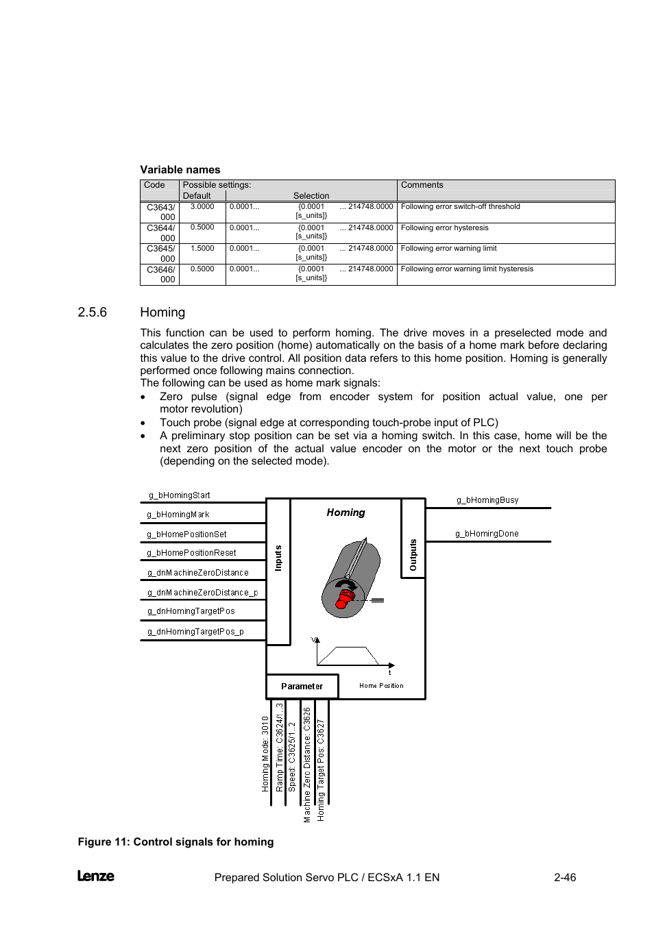Variable names, 6 homing, Homing -46 | Cross cutter, Features of the "cross cutter" prepared solution | Lenze EVS93xx CrossCutter User Manual | Page 60 / 277
