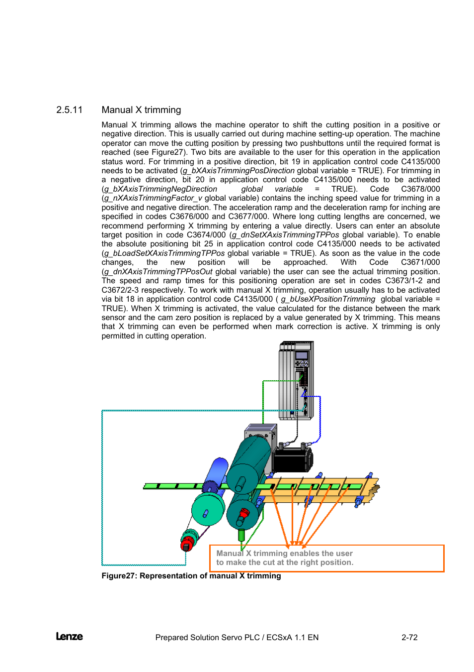 11 manual x trimming, Manual x trimming -72, Cross cutter | Lenze EVS93xx CrossCutter User Manual | Page 86 / 277