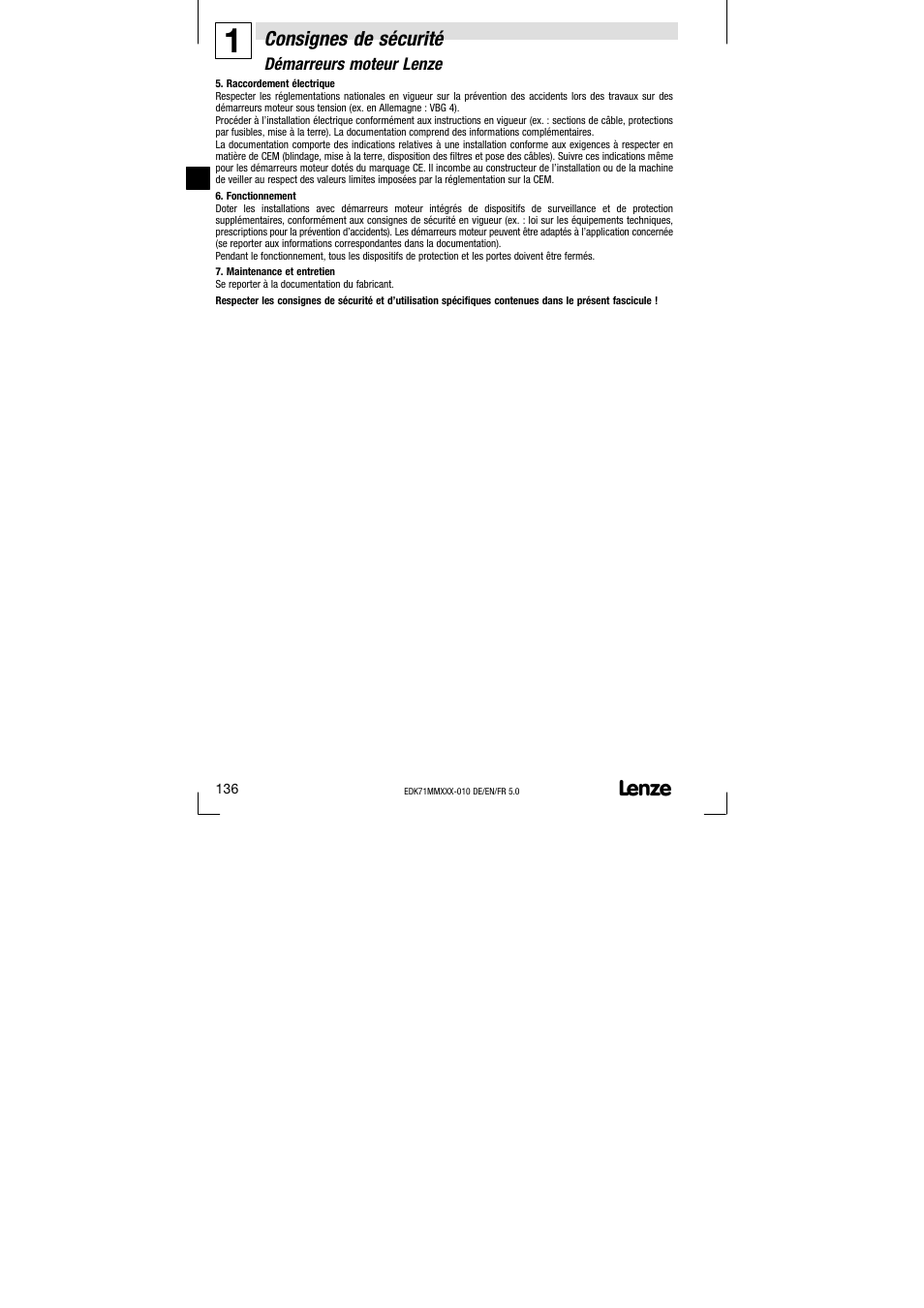 Consignes de sécurité | Lenze EDK71MMXXX−010 User Manual | Page 136 / 200