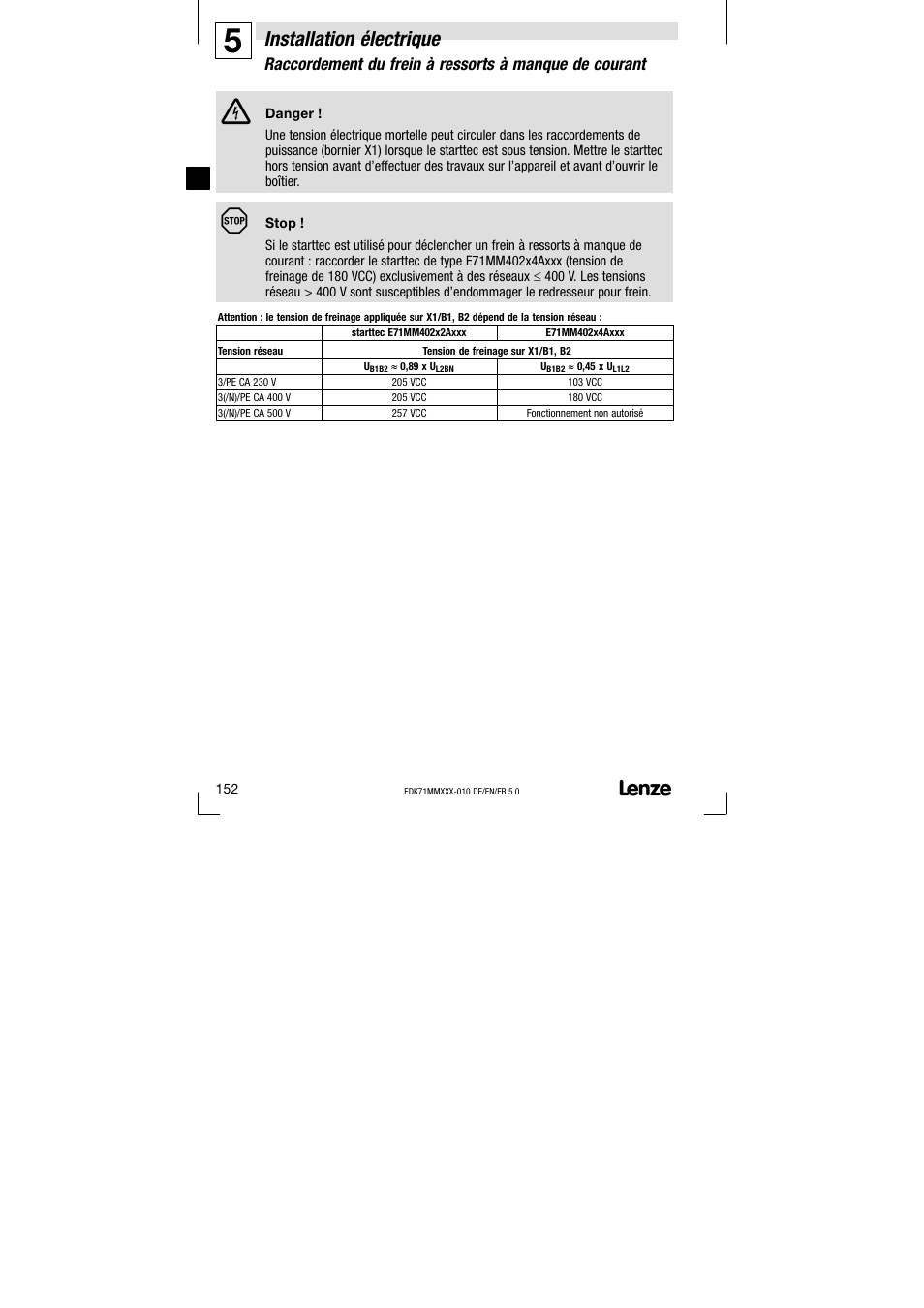 Installation électrique | Lenze EDK71MMXXX−010 User Manual | Page 152 / 200