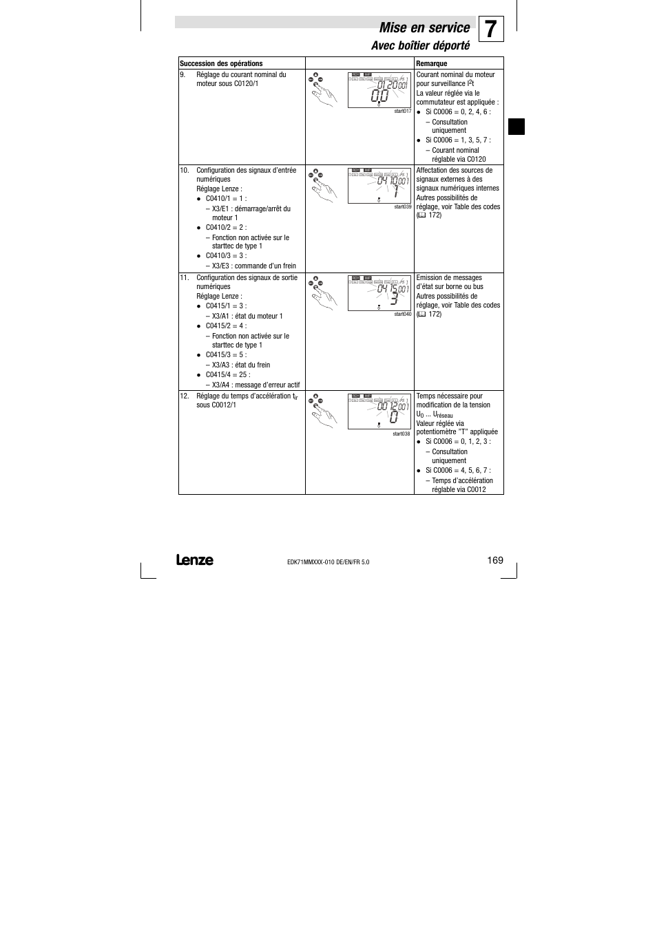 Mise en service, Avec boîtier déporté | Lenze EDK71MMXXX−010 User Manual | Page 169 / 200