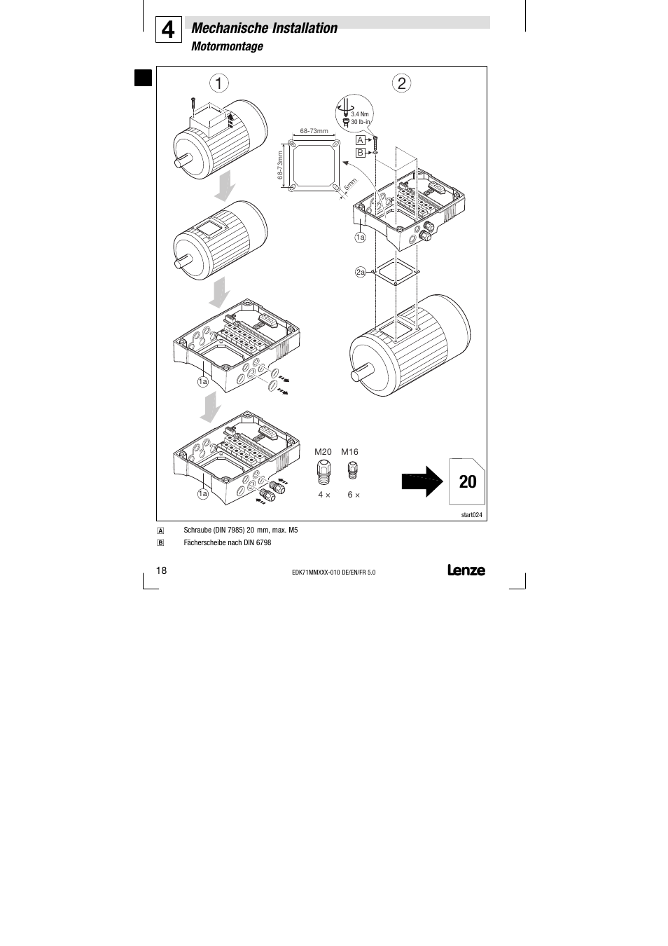 4 mechanische installation, Motormontage, Mechanische installation | Lenze EDK71MMXXX−010 User Manual | Page 18 / 200
