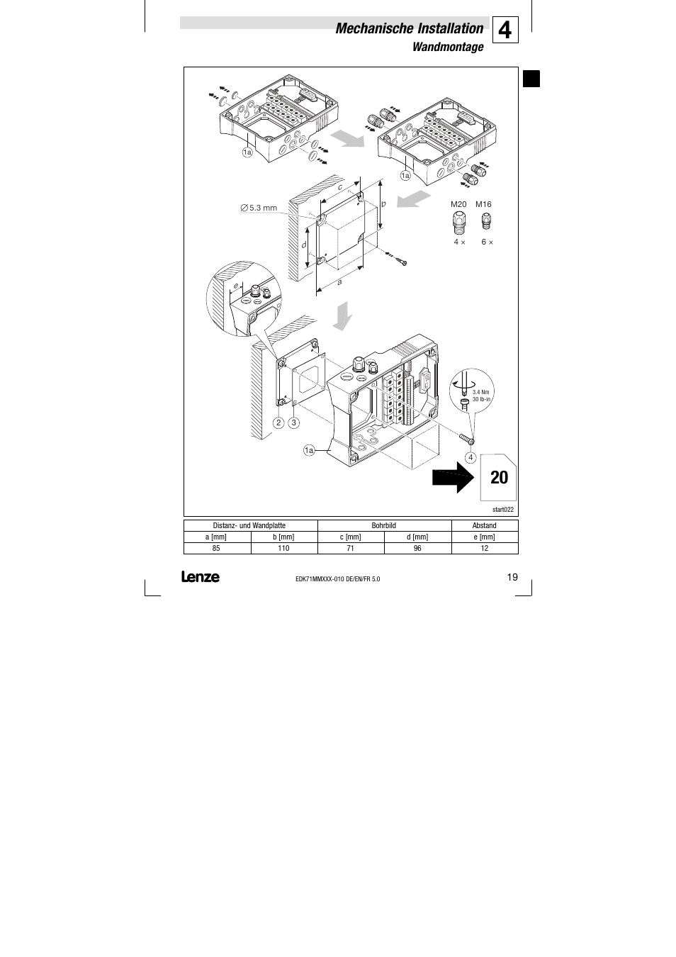 Wandmontage, Mechanische installation | Lenze EDK71MMXXX−010 User Manual | Page 19 / 200