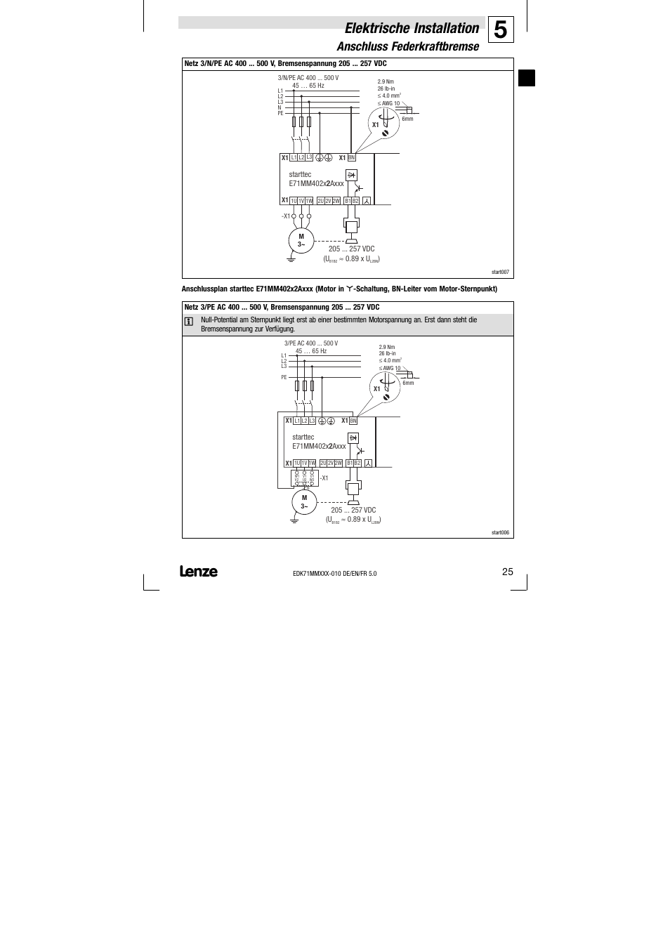 Elektrische installation, Anschluss federkraftbremse | Lenze EDK71MMXXX−010 User Manual | Page 25 / 200