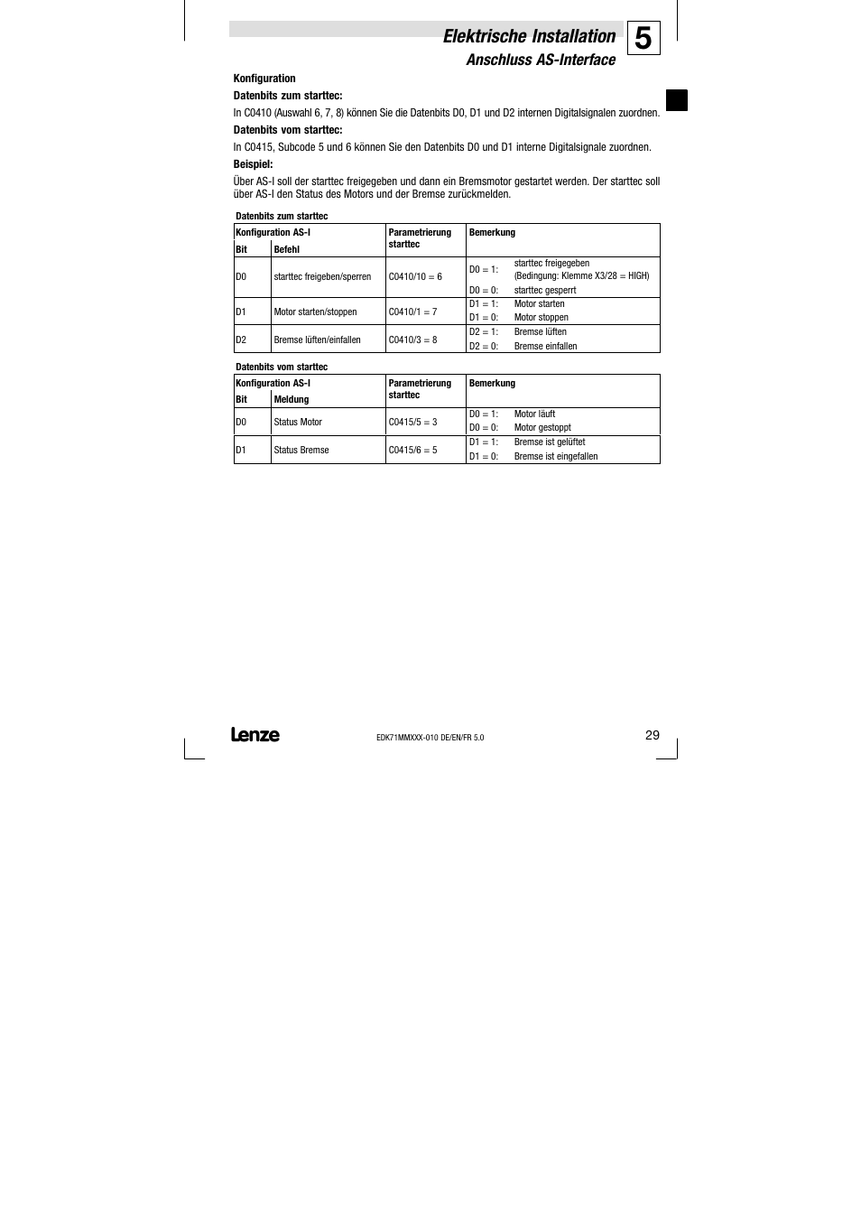 Elektrische installation, Anschluss as−interface | Lenze EDK71MMXXX−010 User Manual | Page 29 / 200