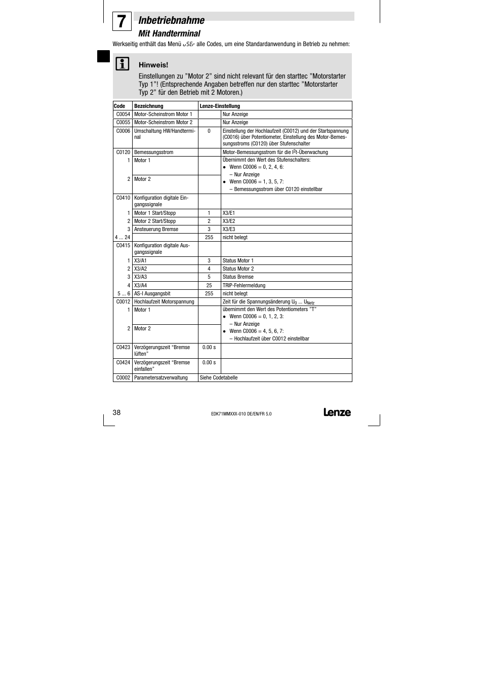 Inbetriebnahme, Mit handterminal | Lenze EDK71MMXXX−010 User Manual | Page 38 / 200