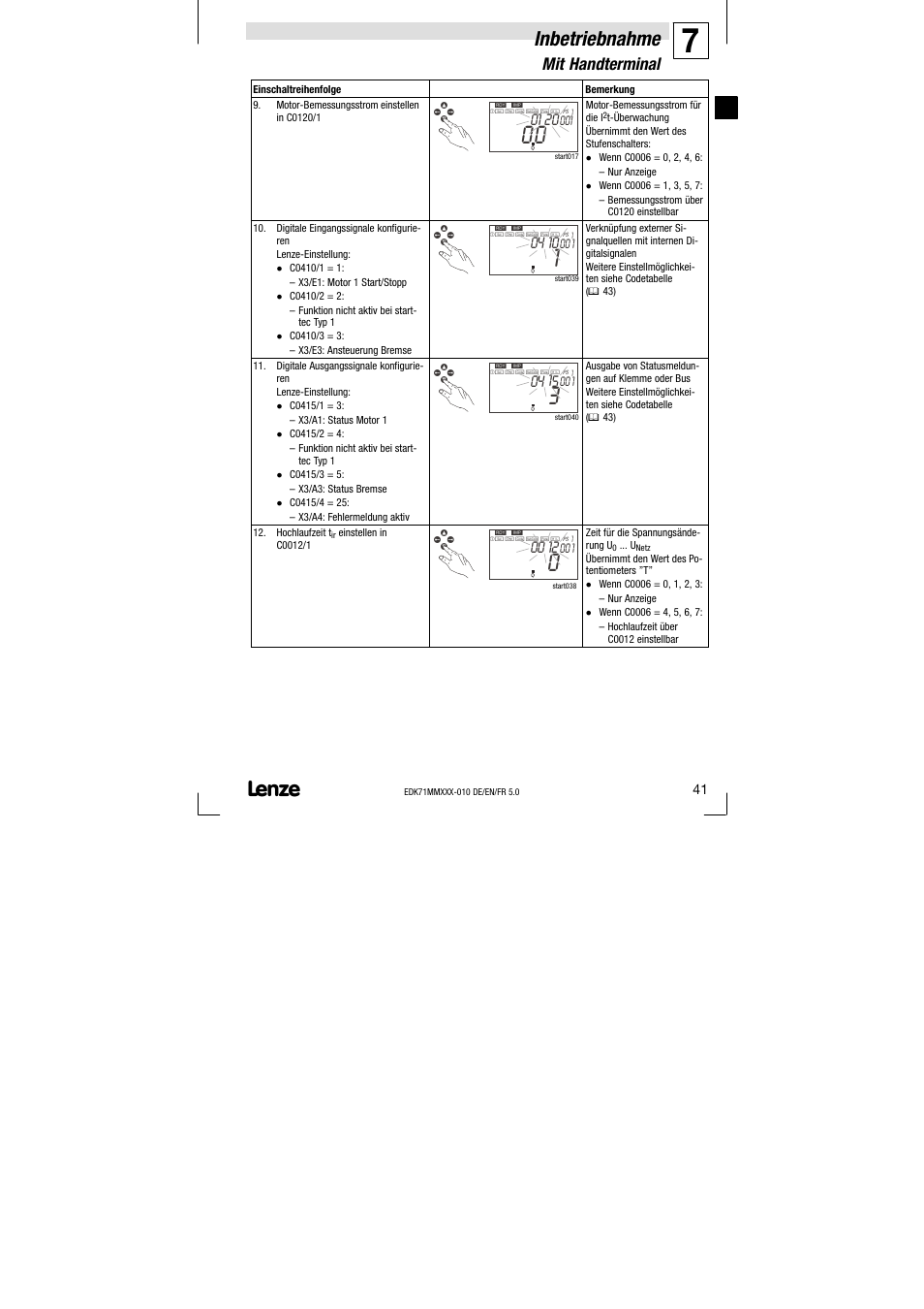 Inbetriebnahme, Mit handterminal | Lenze EDK71MMXXX−010 User Manual | Page 41 / 200