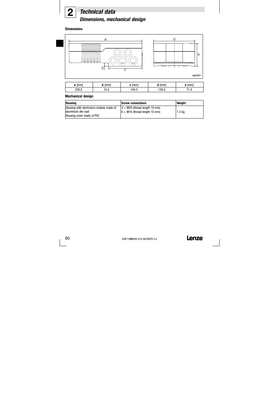 Dimensions, mechanical design, Technical data | Lenze EDK71MMXXX−010 User Manual | Page 80 / 200