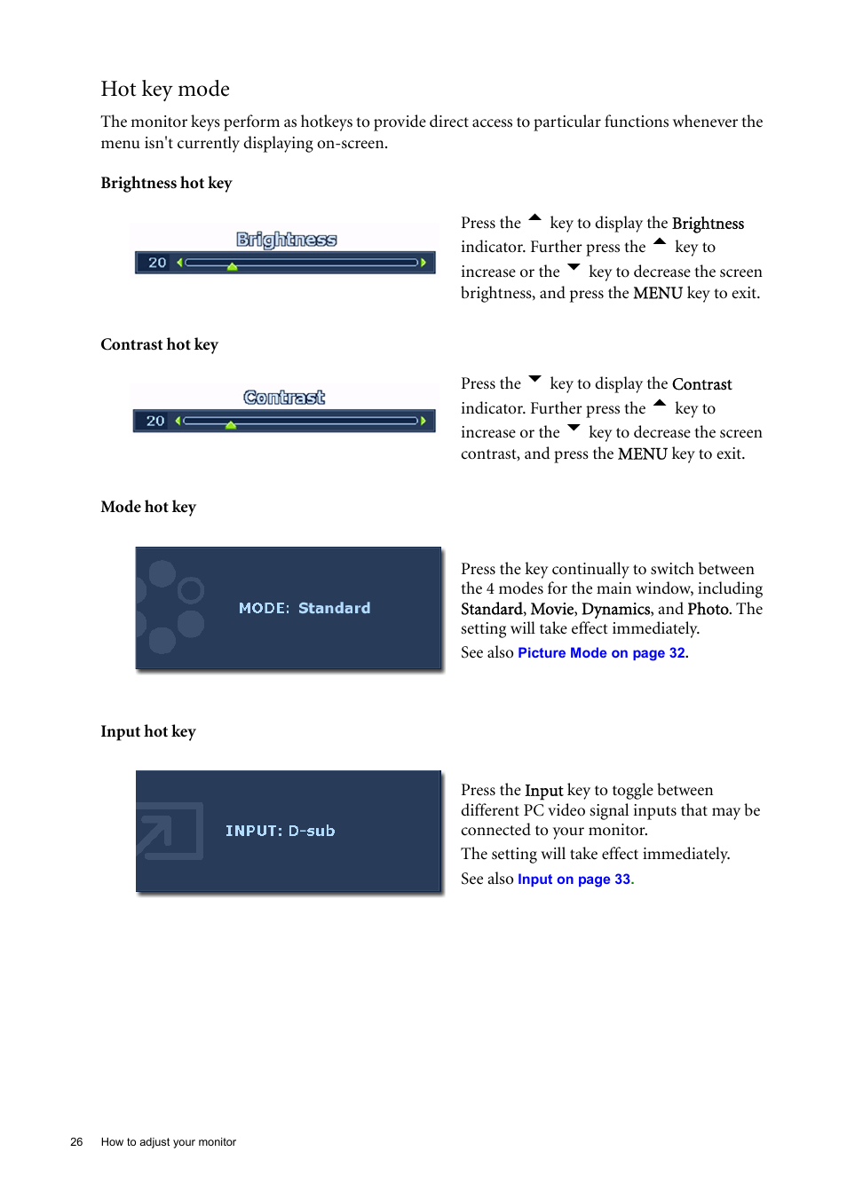 Hot key mode | BenQ 22" Wide-Screen LCD Monitor FP222W User Manual | Page 26 / 39