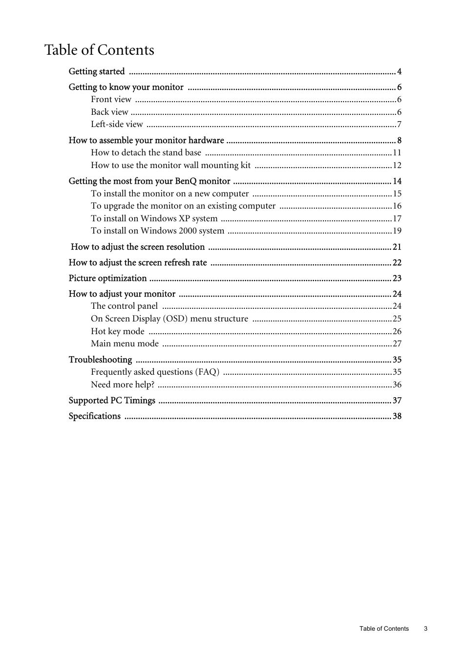 BenQ 22" Wide-Screen LCD Monitor FP222W User Manual | Page 3 / 39