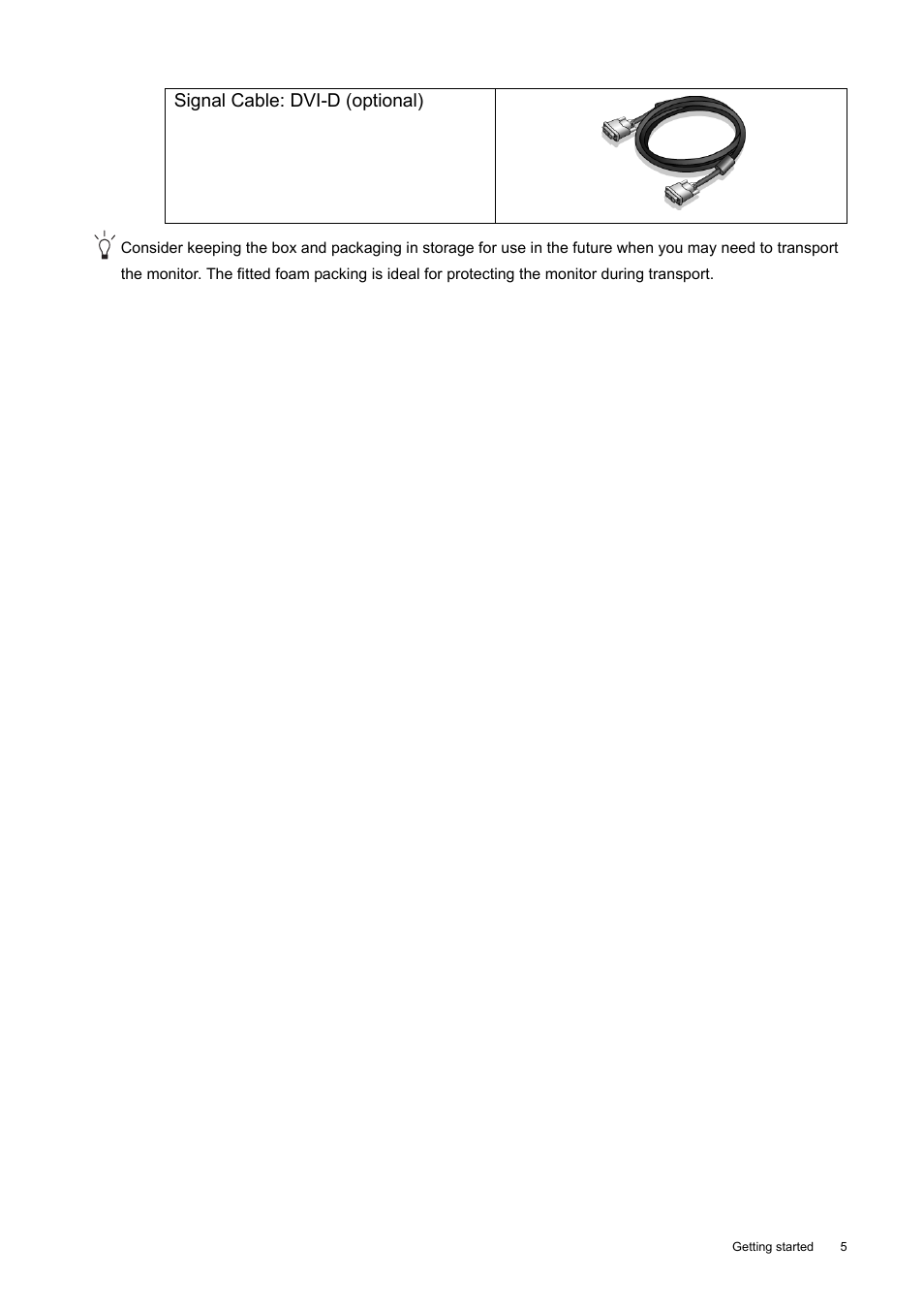Signal cable: dvi-d (optional) | BenQ 22" Wide-Screen LCD Monitor FP222W User Manual | Page 5 / 39