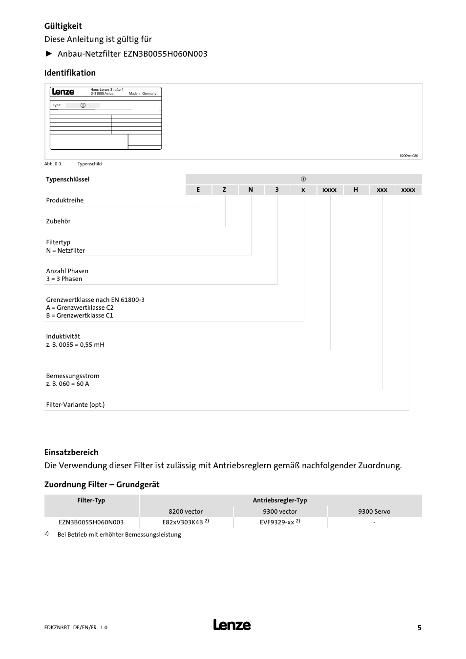 Gültigkeit | Lenze EZN3B0055H060N003 User Manual | Page 5 / 46