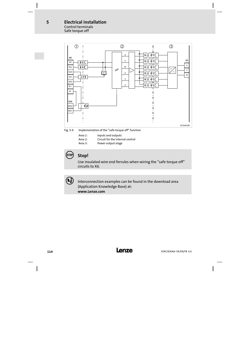 Electrical installation, Stop | Lenze ECSEAxxx User Manual | Page 114 / 200