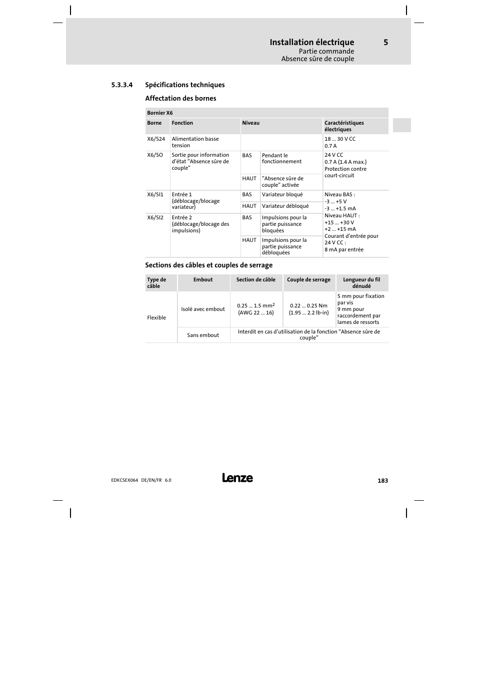 Installation électrique | Lenze ECSEAxxx User Manual | Page 183 / 200