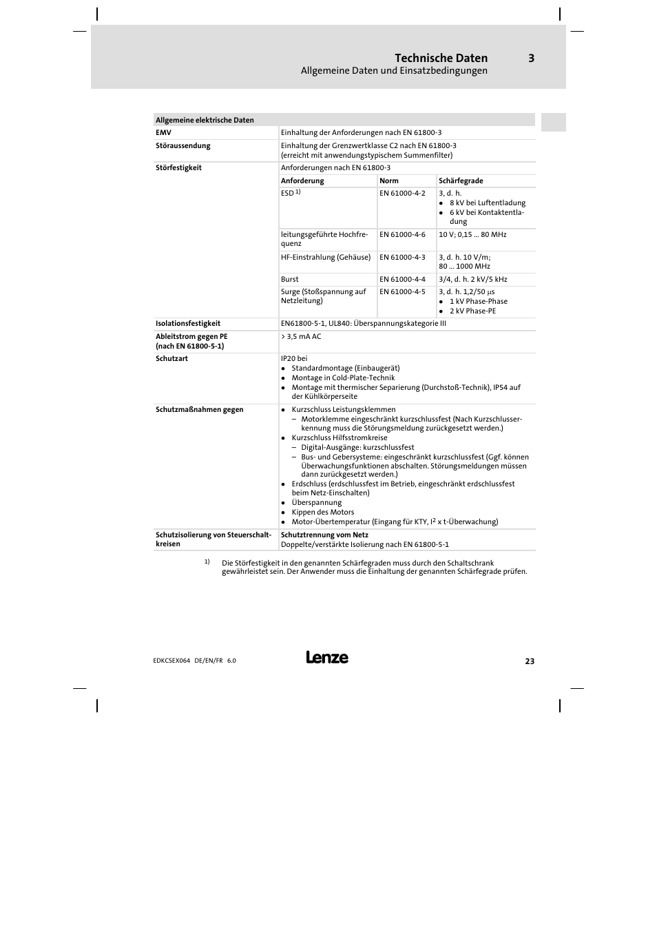 Technische daten | Lenze ECSEAxxx User Manual | Page 23 / 200