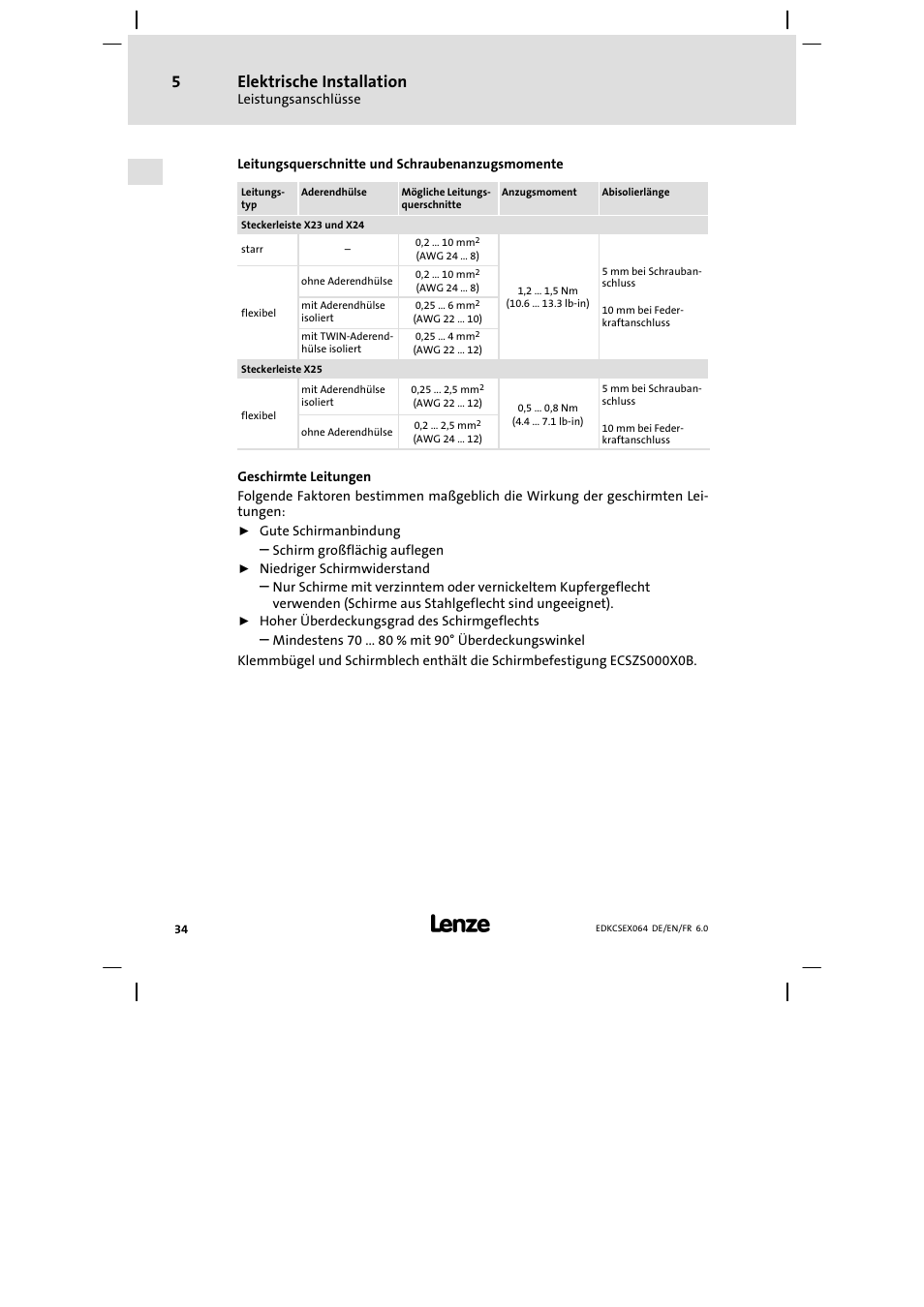 Elektrische installation | Lenze ECSEAxxx User Manual | Page 34 / 200