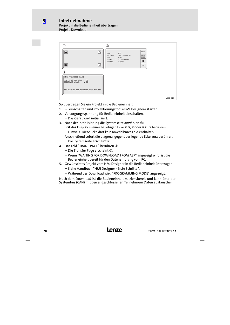 Inbetriebnahme | Lenze EPM−H502 User Manual | Page 28 / 134