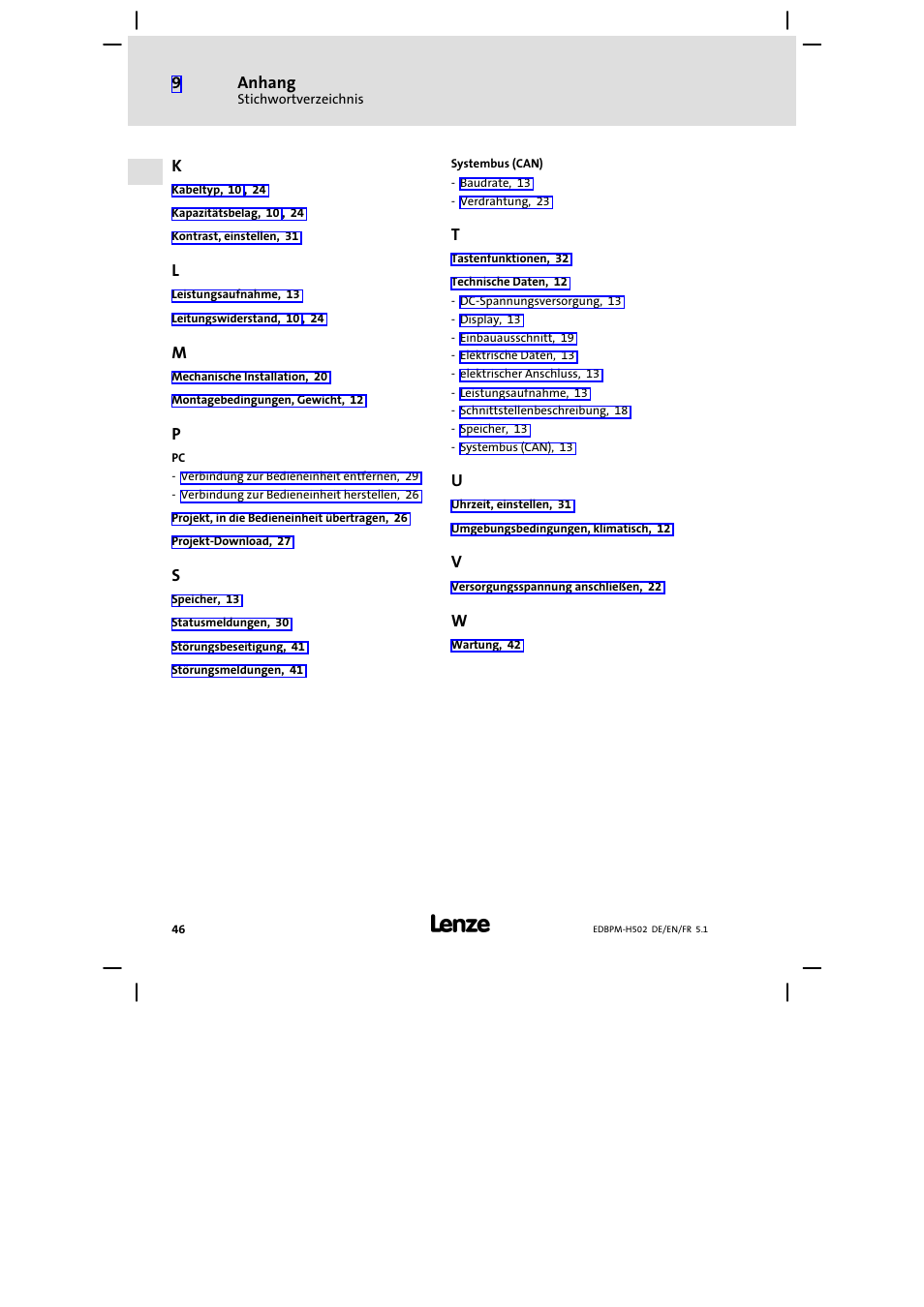 Lenze EPM−H502 User Manual | Page 46 / 134