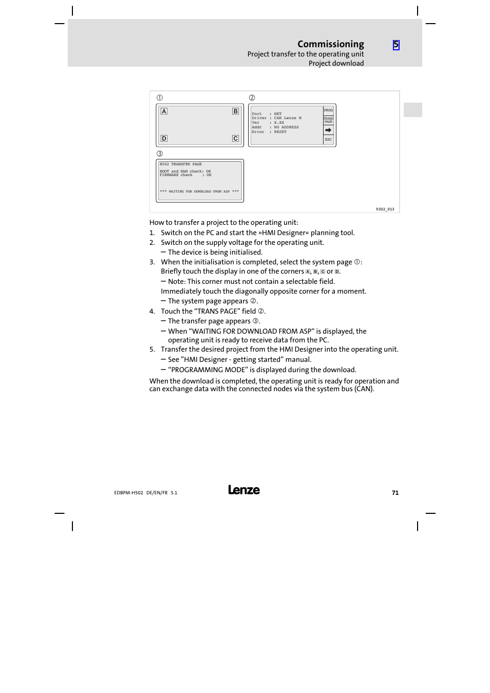 Commissioning | Lenze EPM−H502 User Manual | Page 71 / 134