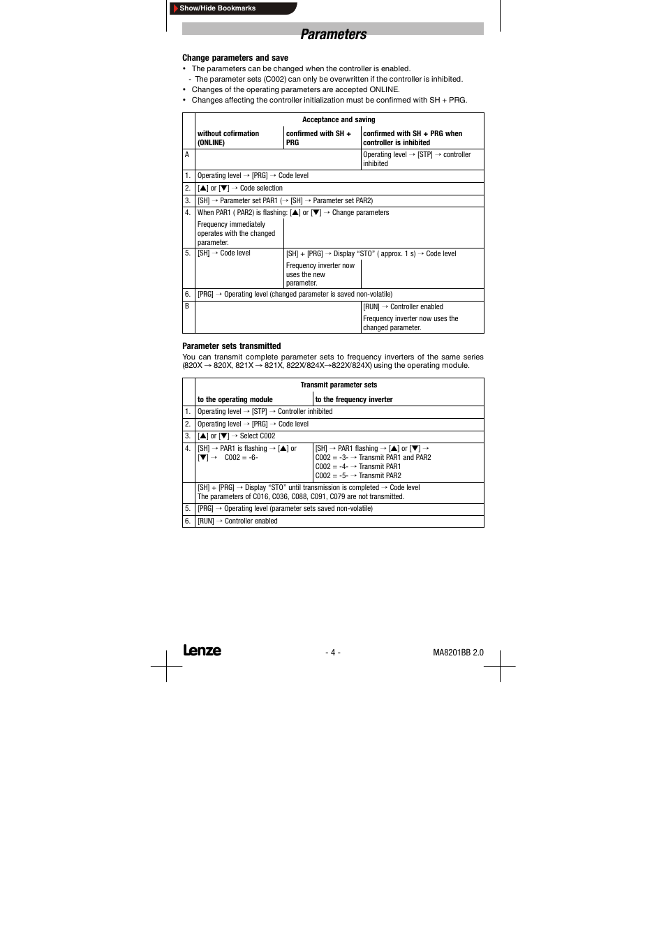 Parameters | Lenze EDK8201BB User Manual | Page 8 / 12