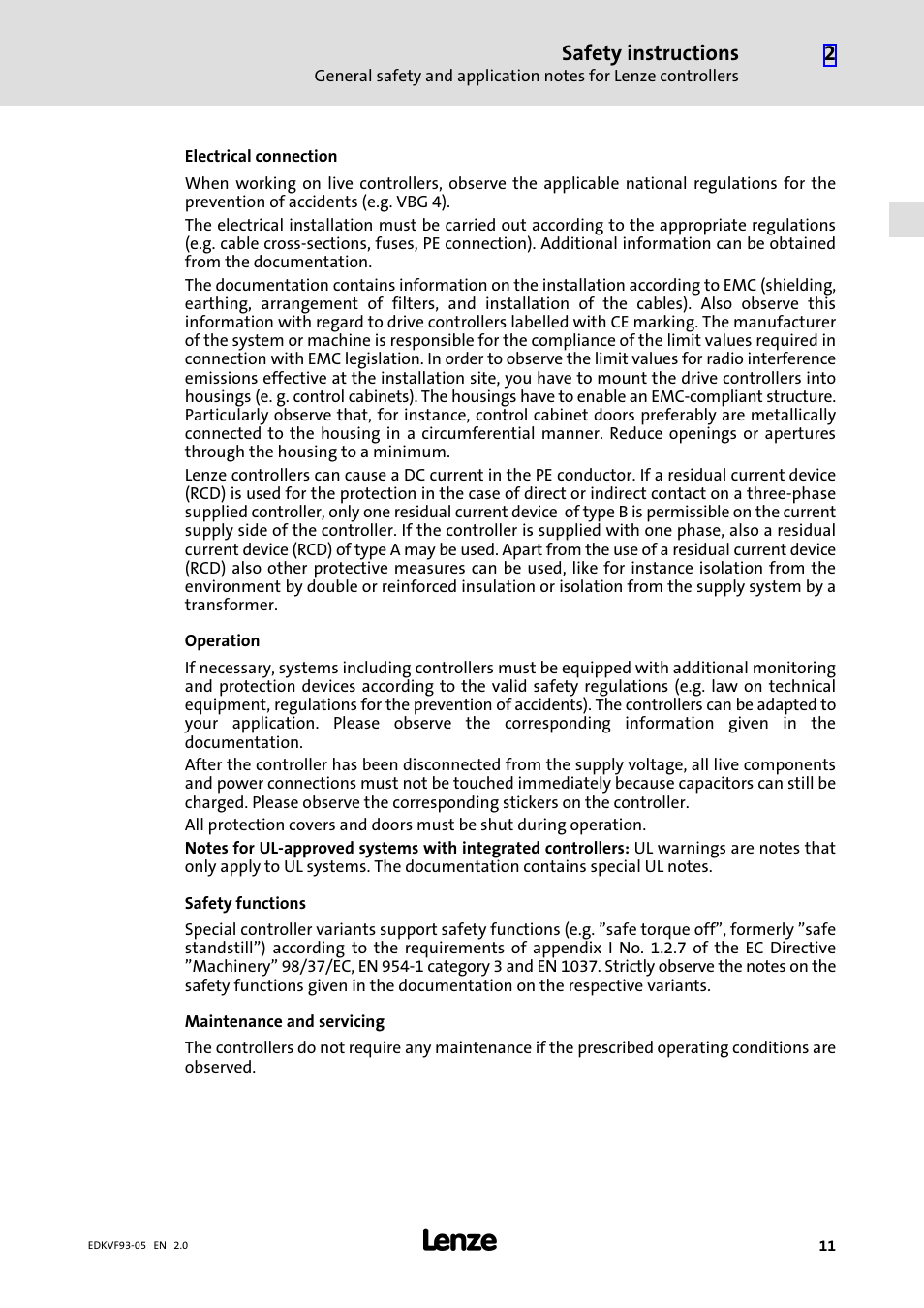 Lenze EVF9383−EV User Manual | Page 11 / 41