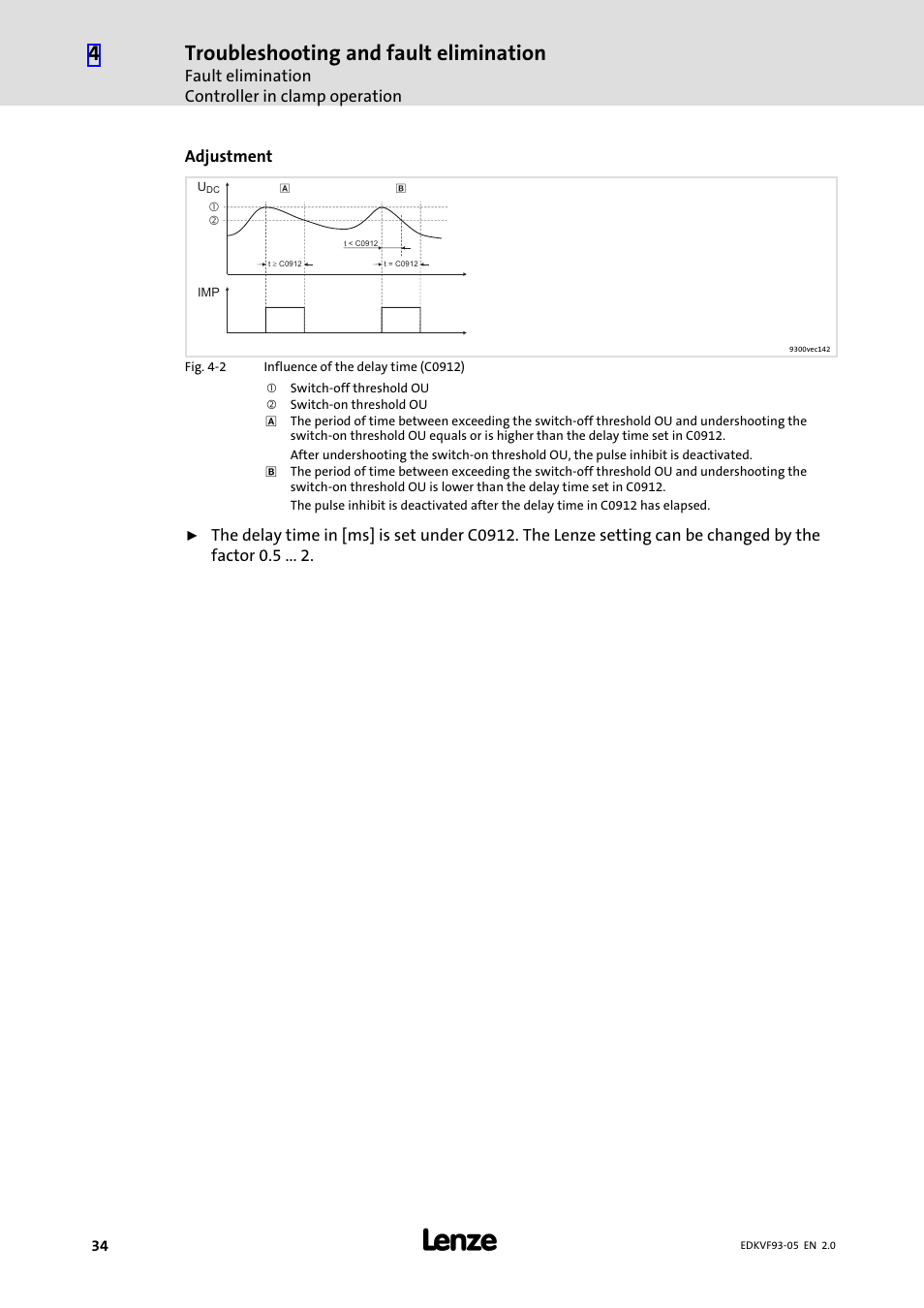 Troubleshooting and fault elimination | Lenze EVF9383−EV User Manual | Page 34 / 41
