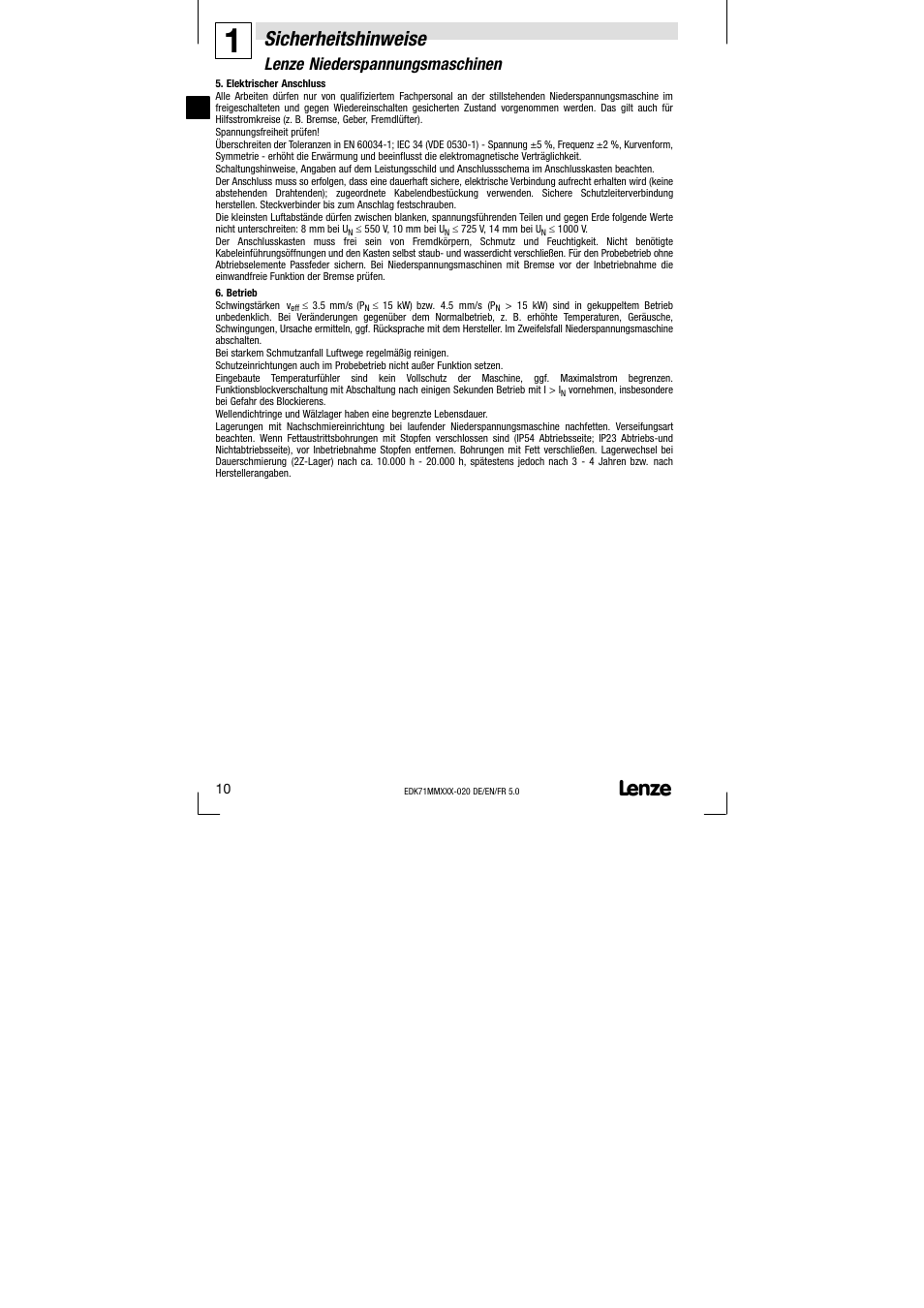 Sicherheitshinweise, Lenze niederspannungsmaschinen | Lenze EDK71MMXXX−020 User Manual | Page 10 / 206