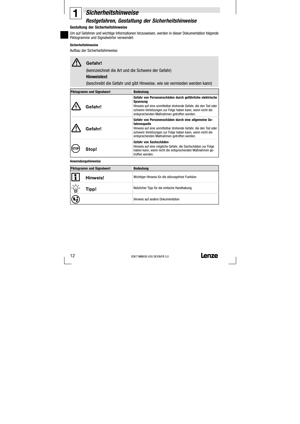 Sicherheitshinweise | Lenze EDK71MMXXX−020 User Manual | Page 12 / 206