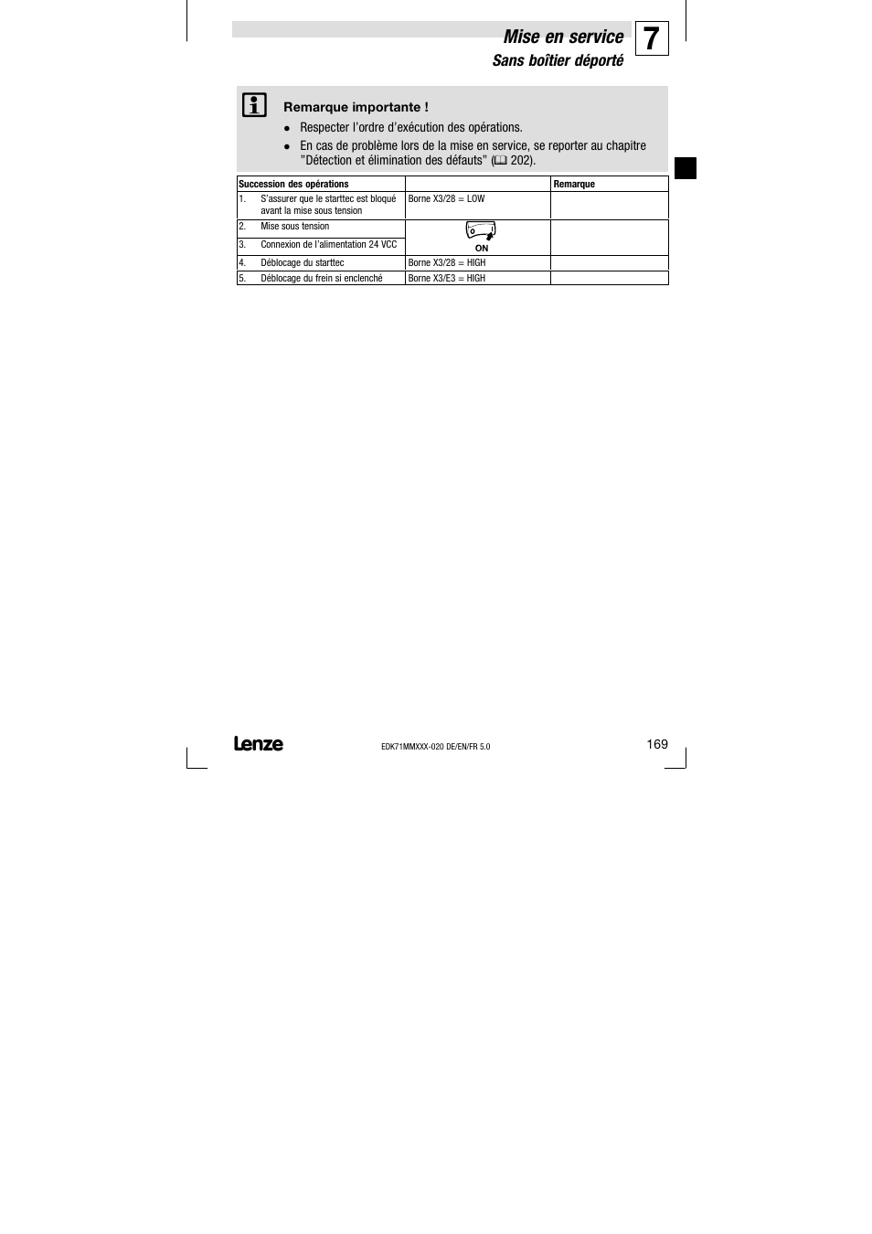 Sans boîtier déporté, Mise en service | Lenze EDK71MMXXX−020 User Manual | Page 169 / 206