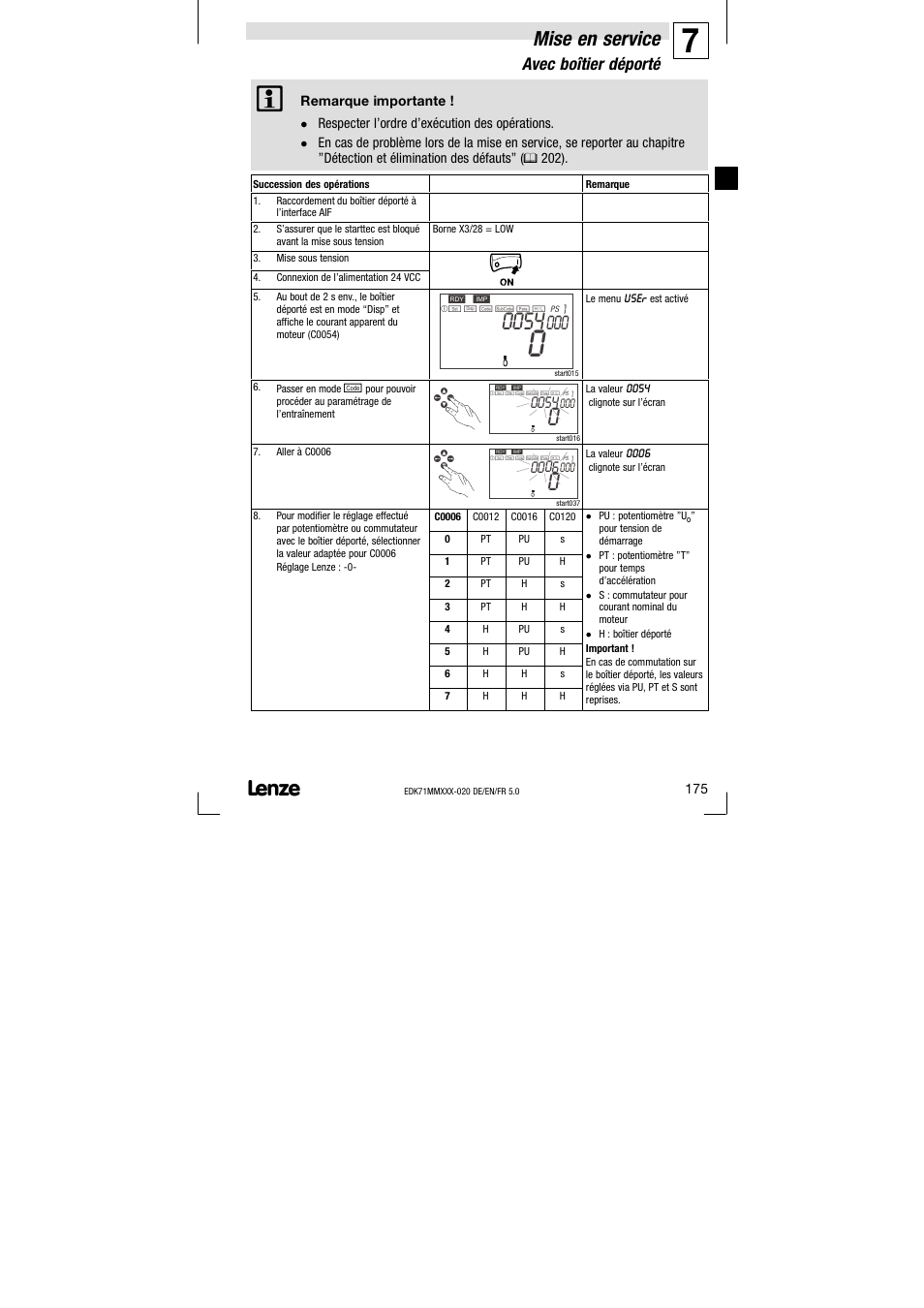 Mise en service, Avec boîtier déporté | Lenze EDK71MMXXX−020 User Manual | Page 175 / 206