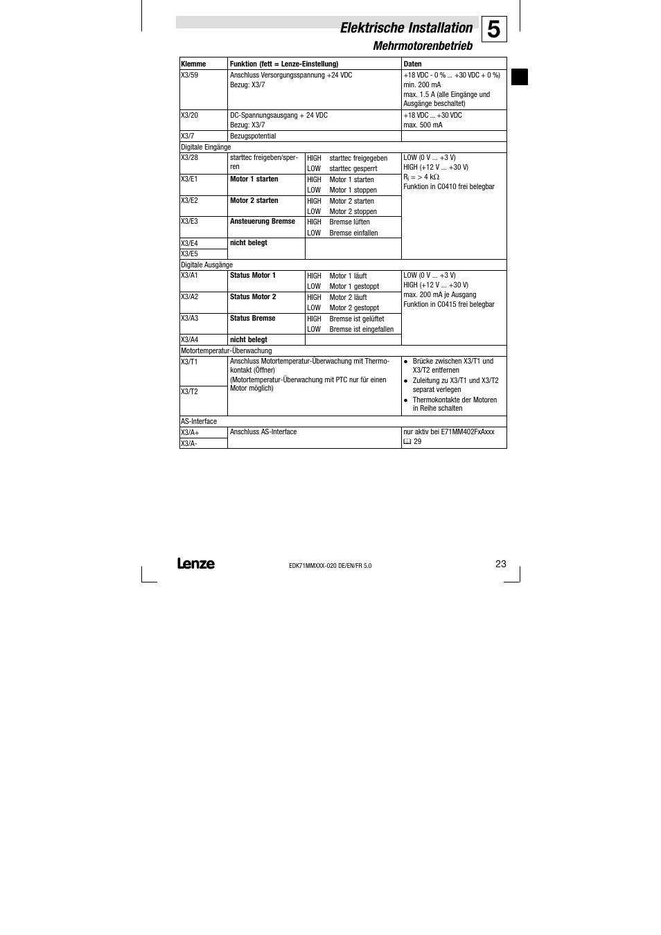 Elektrische installation, Mehrmotorenbetrieb | Lenze EDK71MMXXX−020 User Manual | Page 23 / 206
