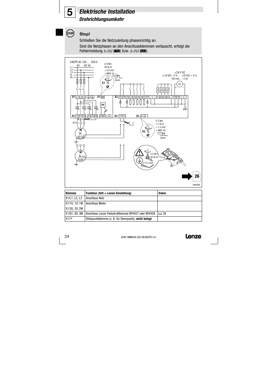 Drehrichtungsumkehr, Elektrische installation | Lenze EDK71MMXXX−020 User Manual | Page 24 / 206